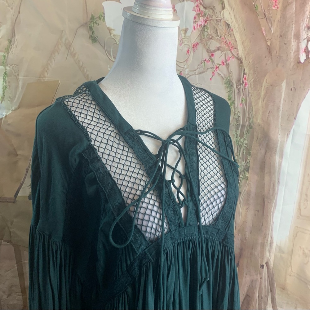 Free People Pebbled Dont Let Go Peasant Top Deep Forest - Picture 8 of 13